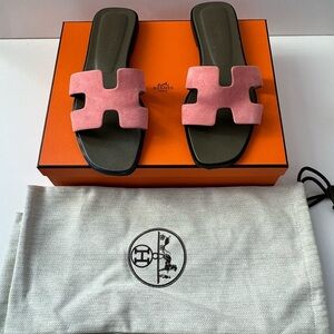 Hermes Suede Goatskin Oran Sandals